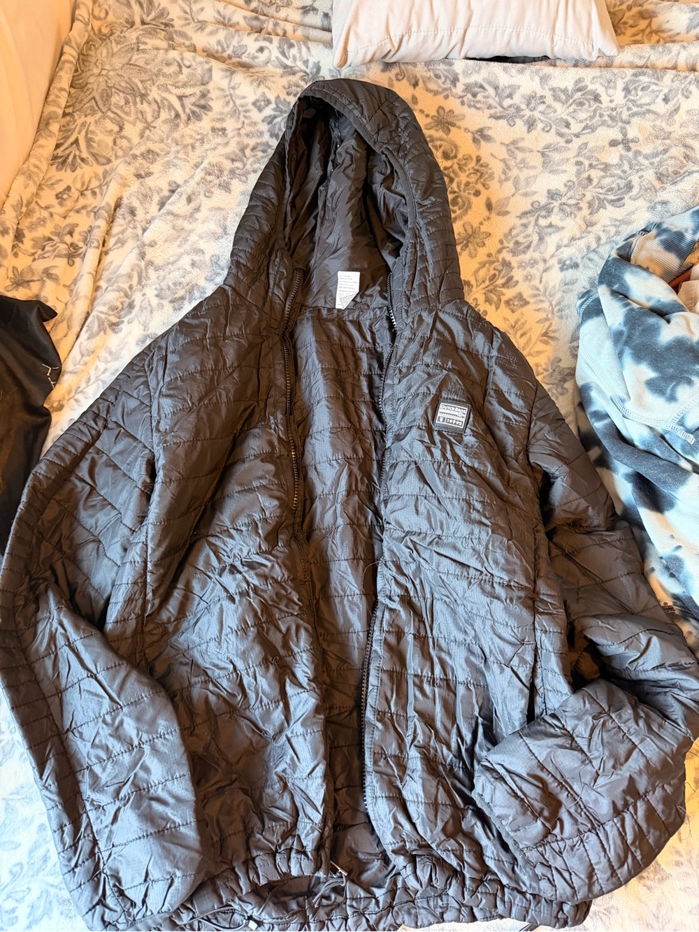 Dutch Bros Black Quilted Jacket with Hood